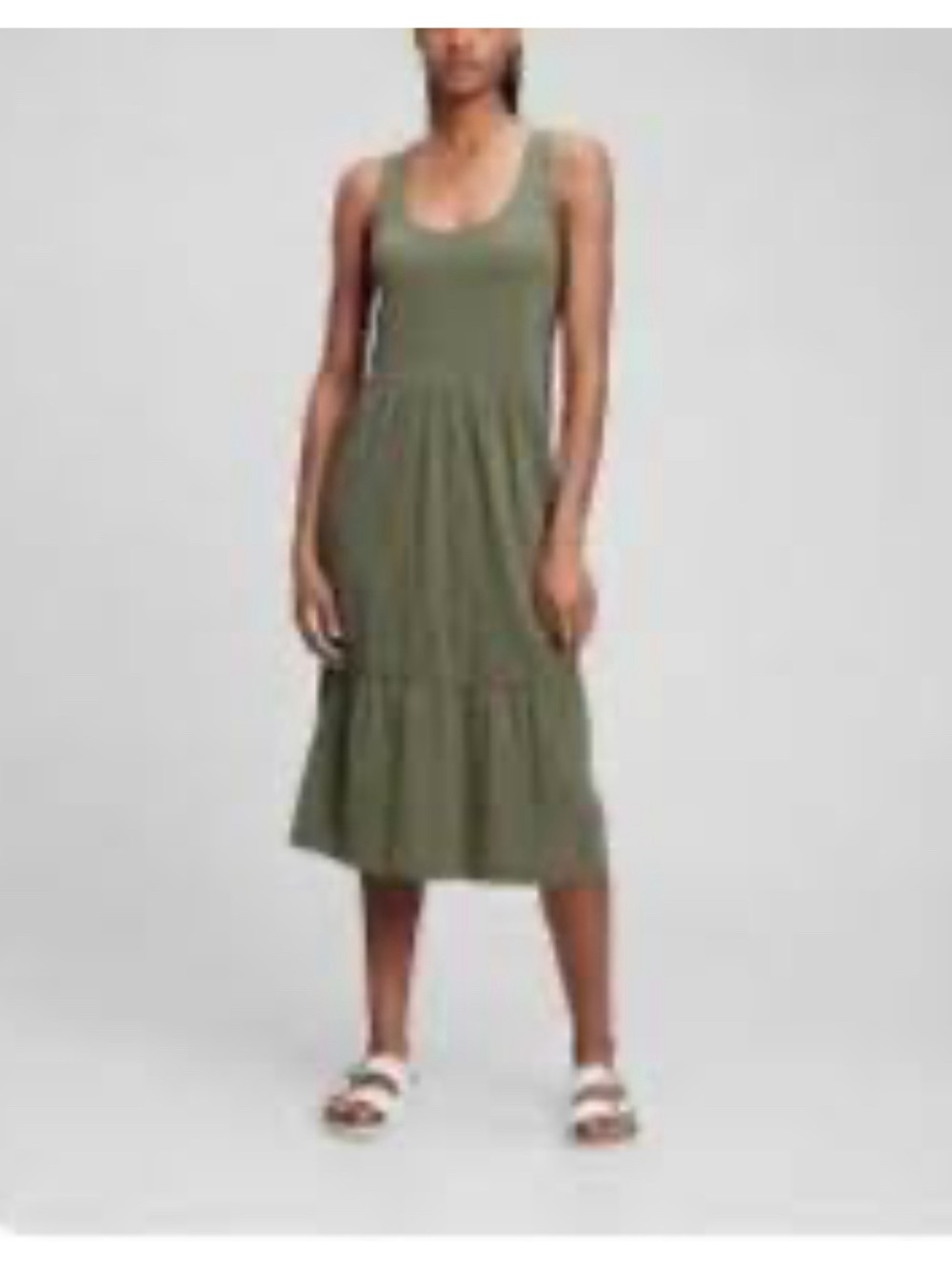 GAP Sleeveless Olive Tiered Midi Cotton Dress